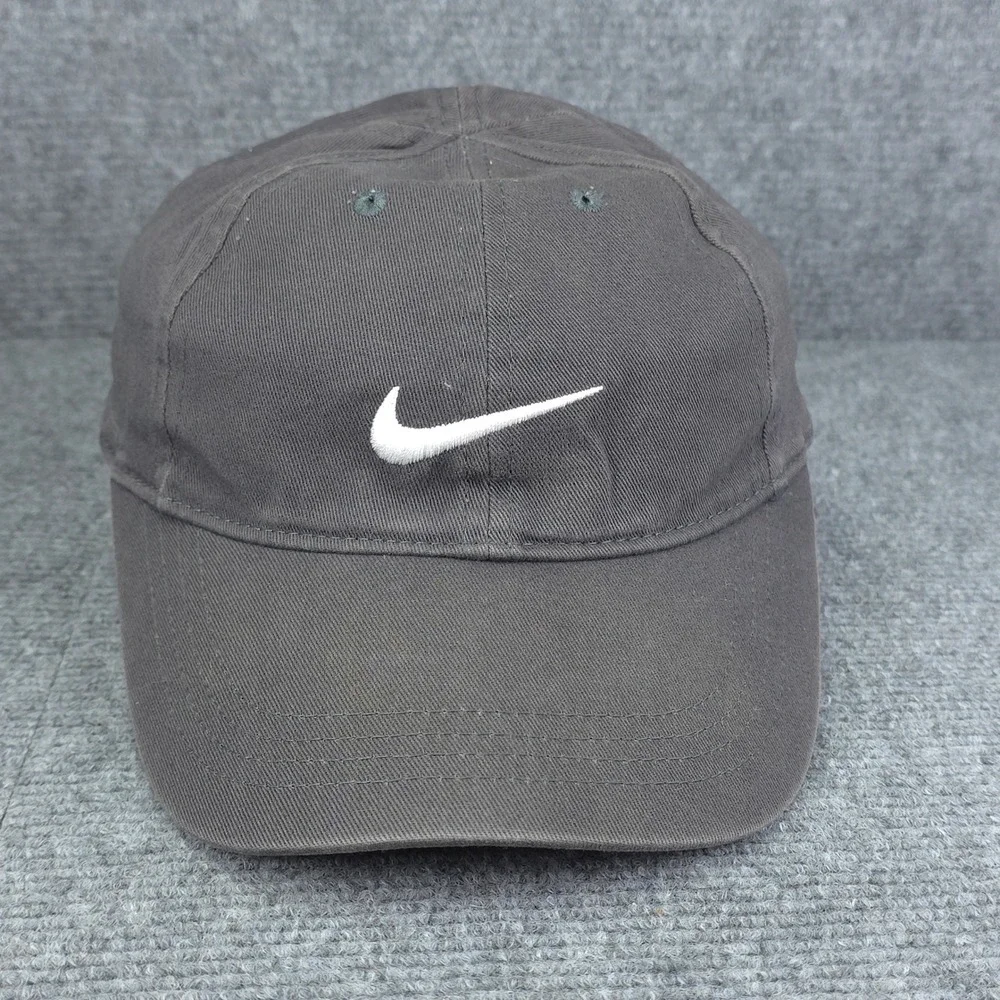 Nike Hat Cap Kids Hook and Loop Gray Swoosh Logo Baseball Adjustable 4-7